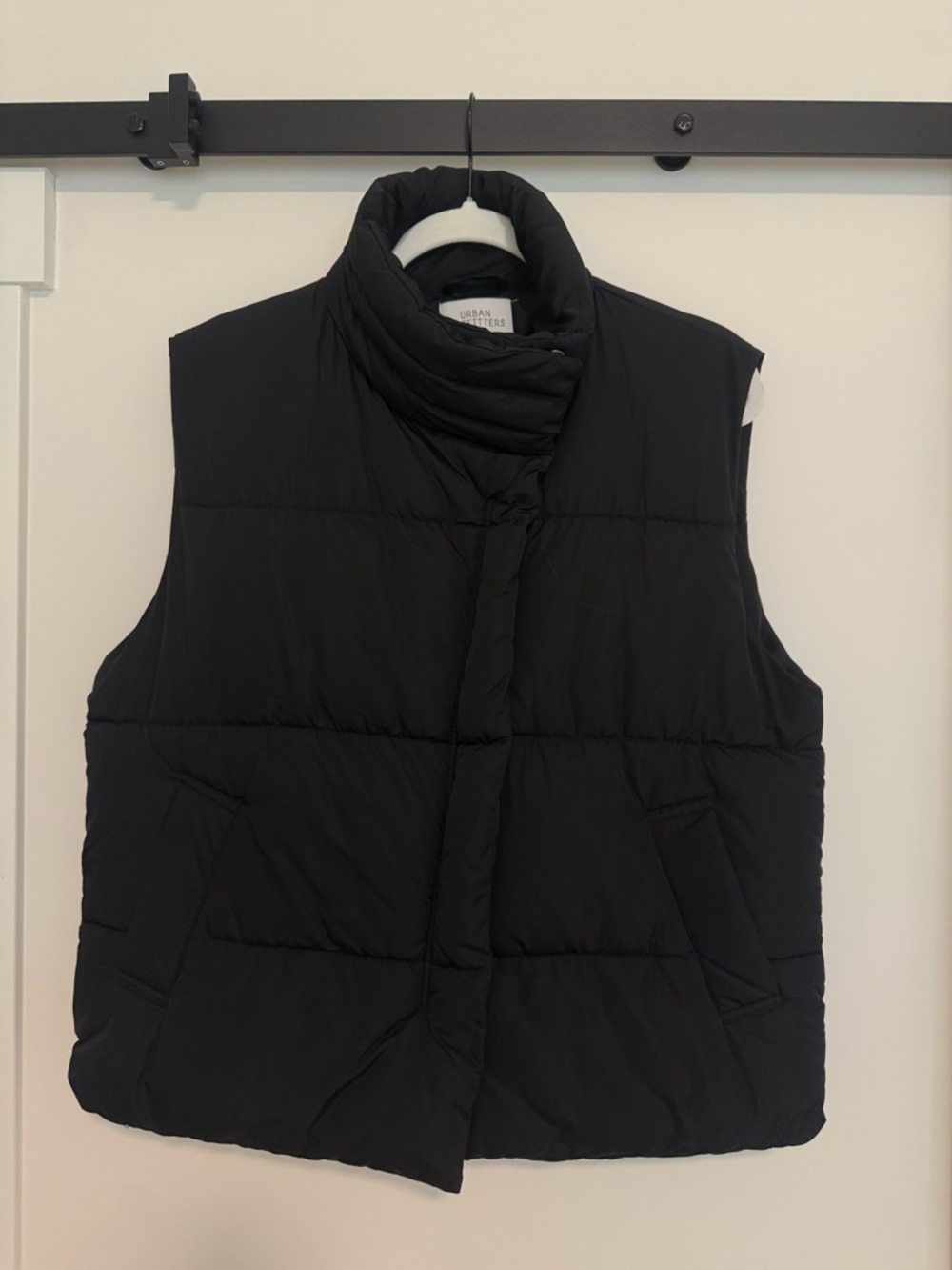 Urban Outfitters Black Quilted Puffer Vest with High Collar